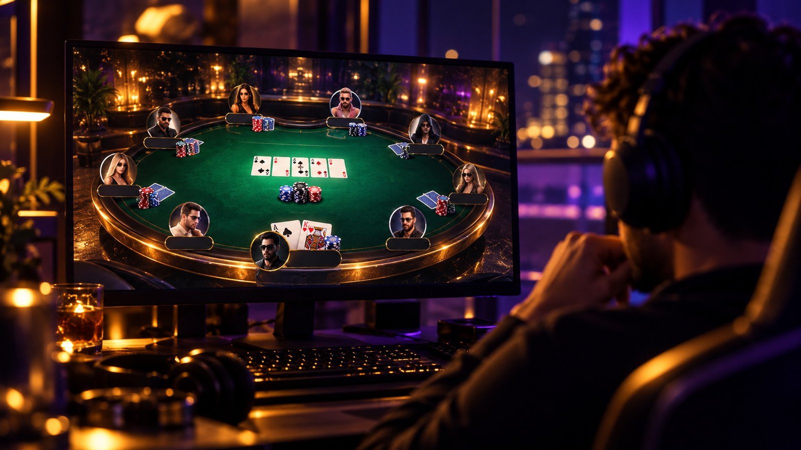 Mesa de poker online en un monitor